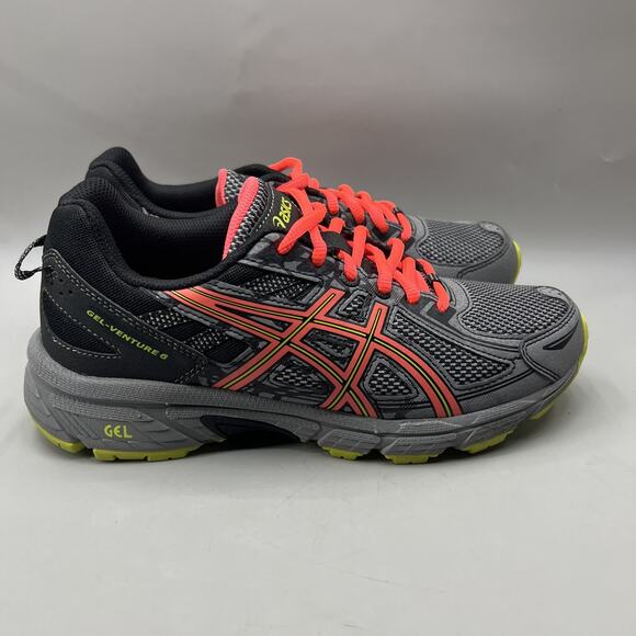 Asics Gel Venture 6 Shoes Women Size 8 D Wide Gray Red Trail Running Sneakers - Picture 1 of 8
